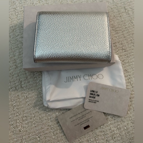 Jimmy Choo Loni Wallet Metallic Silver Leather NEW - Picture 3 of 6